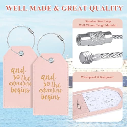 Luggage Tag & Personalized Luggage Tags for Suitcases Leather Bag Tags for Backpacks Handbag School Instrument with Name ID Label Travel Essentials, Unique Fun Pink Baggage Tags 2 Pack 5