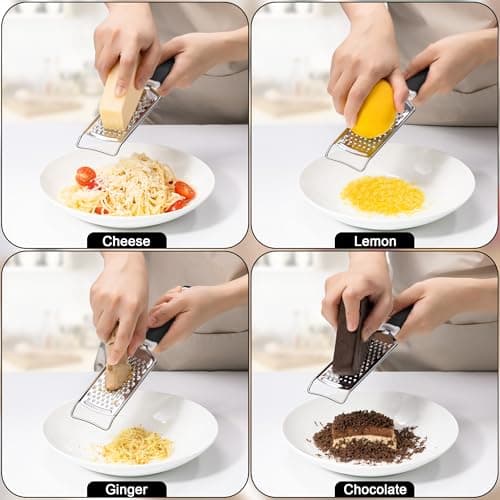 Rainspire Professional Cheese Graters for Kitchen Stainless Steel Handheld, Metal Lemon Zester Grater With Handle For Cheese, Chocolate, Spices, Kitchen Gadgets And Tools, Soft Grip Handle, Black 5