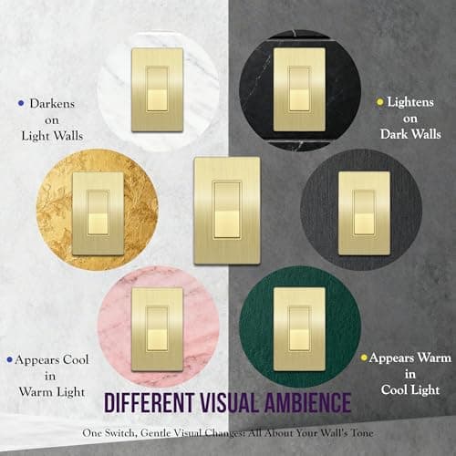 ENERLITES Elite Series Decorator Light Switch with Brushed Screwless Wall Plate, Single Pole, 3 Wire, Grounding Screw, Residential Grade, 15A 120V, UL Listed, 91150-GDWBP, Brush Gold with Wall Plate 7