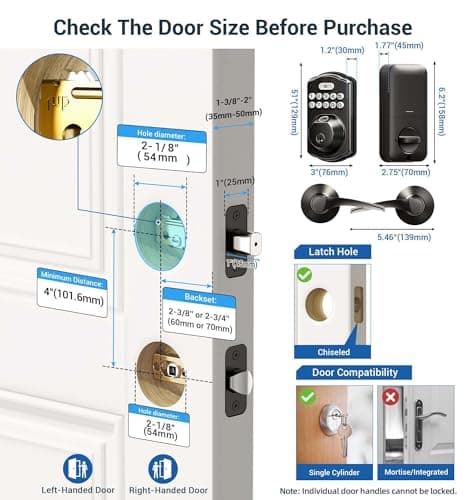 Veise Fingerprint Door Lock with 2 Lever Handles - Keyless Entry Door Lock, Electronic Keypad Deadbolt, Digital Smart Code & Front Handle Sets, Auto-Locking, Easy Installation, Matte Black 9