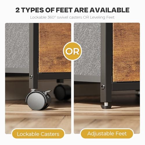 Huuger File Cabinet with Power Outlets, 2 Drawer Filing Cabinet, Printer Stand with Storage, Rolling File Cabinet with Lockable Wheels/Adjustable Feet, Open Shelf, Wood Top, Rustic Brown 9