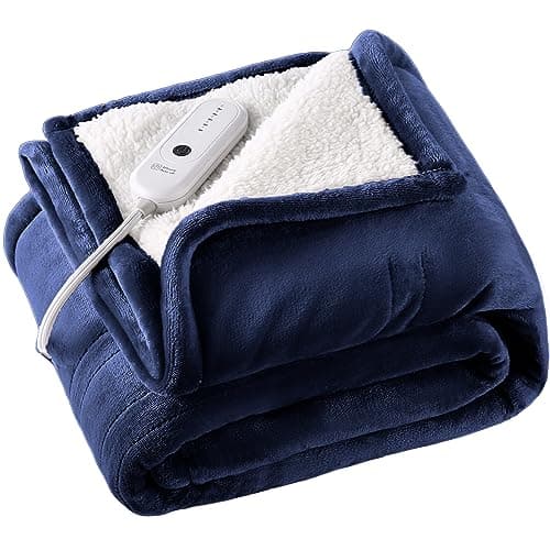 ESTINGO Heated Throw Blanket Electric Blanket, 50"x60" Heating Blanket with 5 Heating Levels & 4 Hours Auto Off, Reversible Flannel Sherpa Electric Throw Blanket with OverHeat Protection, Navy Blue 8