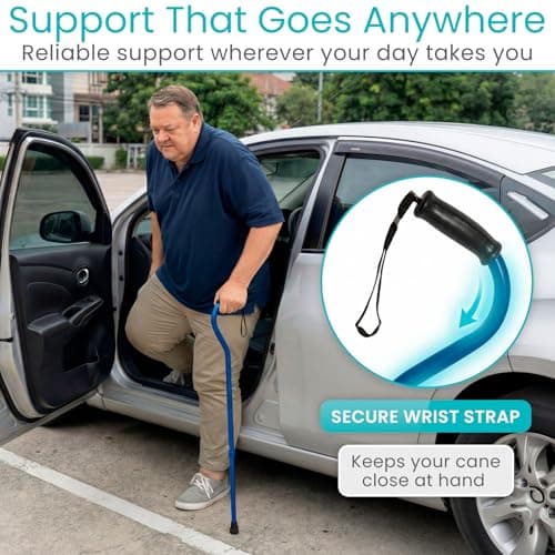 Vive Bariatric Walking Cane - Heavy Duty Adjustable Cane 29"-38”, Supports Up to 600lb - Ergonomic Offset Hand Grip - Walking Stick for Men, Women, Senior, Adult - 3/4 Inch Rubber, Weighs 2.5 lbs 7