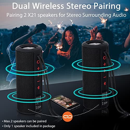 XENEO X21 Portable Outdoor Wireless Bluetooth Speaker Waterproof with FM Radio, Micro SD Card Slot, AUX for Shower - Hard Travel Case Included 6