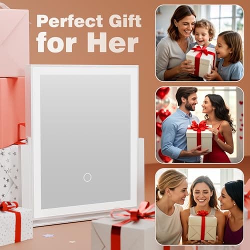 Double Sided Hollywood Vanity Mirror with 1x/5x Magnification and Lights,Rechargeable 10"x12" Lighted Magnifying Makeup Mirror with 3 Color Lighting,Brightness Adjustable,360° Rotation,Gift for Women 7