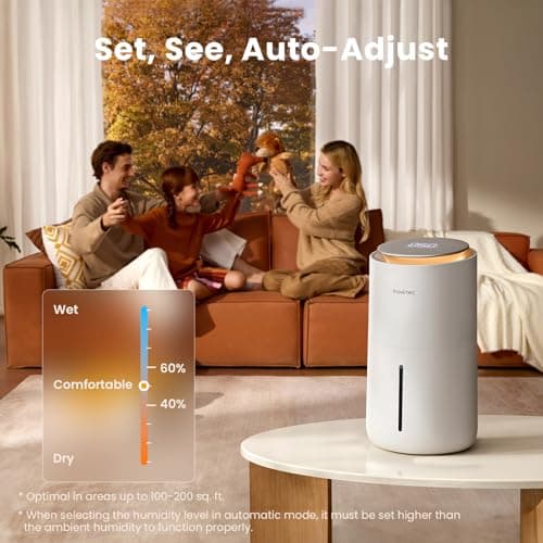 Provirtec MistFree Evaporative Humidifier for Bedroom, 3L No White Dust for Sensitive Individuals, Auto Humidity Control, Works with Tap Water, Night Light, Easy Clean Tank for Home & Small Room 8