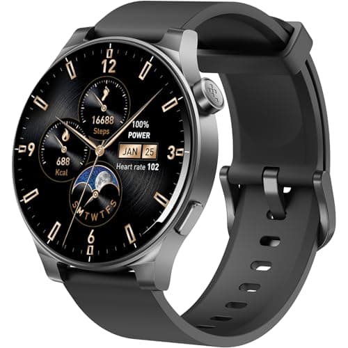 TOZO AMOLED S5 Smart Watch (Answer/Make Calls), 1.43" HD Screen for Men Women 100+ Sport Modes Fitness Watchs with Sleep Monitor, IP68 Waterproof, Silicone Strap Black