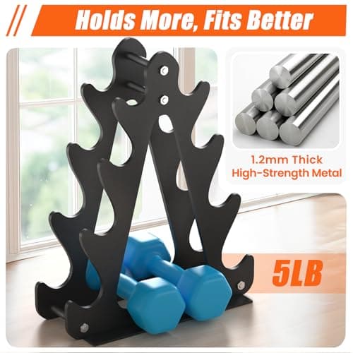 4-Tier Dumbbell Rack for 1-15 lb Weights (Dumbbell Rack Stand Only) Holds 5 Pairs Space-Saving Sturdy A-Frame Stand for Home Gym, Weight Rack for Women's Dumbbell Set 5