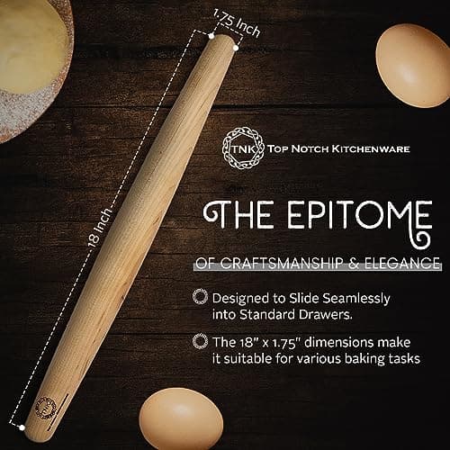 Top Notch Kitchenware | Sugar Maple French Style Rolling Pin | Tapered Solid Wood Design | Perfect for Baking Enthusiasts | Dough Roller | USA Made 4