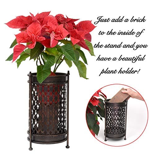 Dualplex Super Quality Umbrella Stand Umbrella Holder Antique Look Metal Entry Hallway Décor Round Style w/Removable Drip Tray Home Office Rack Umbrellas Canes Walking Sticks Gift Idea 16" Tall 5