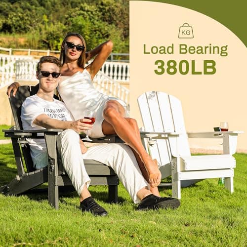 SERWALL Foldable Adirondack Chair, HDPE Adirondack Chair with Wood-Texture-Gray 6
