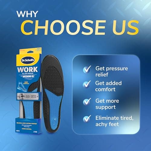 Dr. Scholl's Work All-Day Superior Comfort Insoles (with) Massaging Gel, Men, 1 Pair, Trim to Fit 9