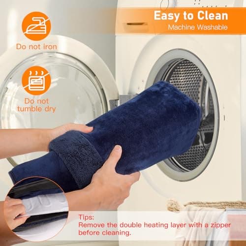 Electric Heated Foot Warmer for Feet, Double Sided Feet Warmer Foot Heating Pad with 9 Levels Temp and 3 Timers, Foot Warmers for Bed, Under Desk, Office, Birthday Christmas Gifts for Women Men(Navy) 5