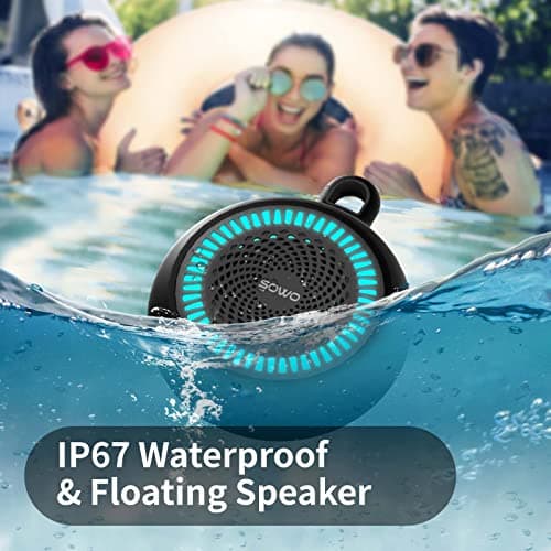 SOWO Shower Speaker Bluetooth Waterproof | Small Portable Wireless Bluetooth Speaker with Clip | Powerful Bass and Louder Volume | Colorful Lights and Lightweight | for Bathroom,Travel,Beach | Black 5