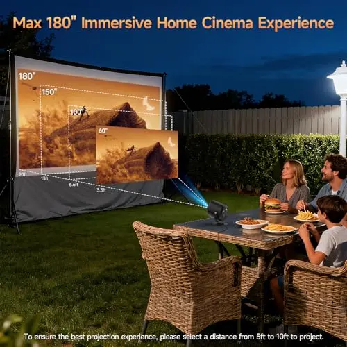 Mini Projector with WiFi and Bluetooth, Portable Projector Native 1080P Support 4k with 180° Adjustable Stand, Max 180" Display Proyector Built-in Speakers 6