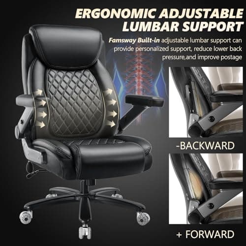 600LBS Large Heavy Duty Office Chair with 5D Flip Arms,Comfy Big and Tall Executive Office Desk Chair with Pocket Spring Cushion,High Back Computer Chair with Lumbar Support,Dual Rubber Wheel 7