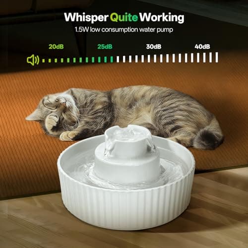 Ceramic Cat Water Fountain, 2.1L/70oz Porcelain Pet Drinking Dispenser with 4 Set Replacement Filter & Sponge, Automatic Dog Water Bowl with Ultra-Quiet Pump, Cat Feeding Watering Supplies(White) 6
