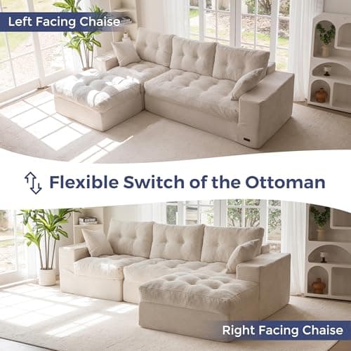 MAXYOYO 104" L Shaped Modular Sectional Sofa with Ottoman, Cloud Boneless Couch with Layered Cushion, Upholstered Sofa in a Box, Flexible Module Combination for Living Room, No Assembly, Beige 6