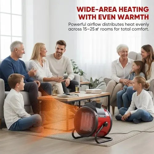 Saker Powerful Portable Heating Cannon: 1500W PTC Small Space Heater with 90° Adjustable Angle - Fast Heater Portable for Office Indoor Home (red) 9