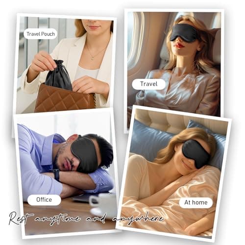 Umisleep Sleep Mask for 100% Pure Mulberry Silk, 22 Momme 6A Soft Eye Masks for Sleep, Adjustable Sleep Masks for Women Men, Light Blocking Sleeping Mask, Silk Eye Mask for Sleeping, Blindfold, Black 8