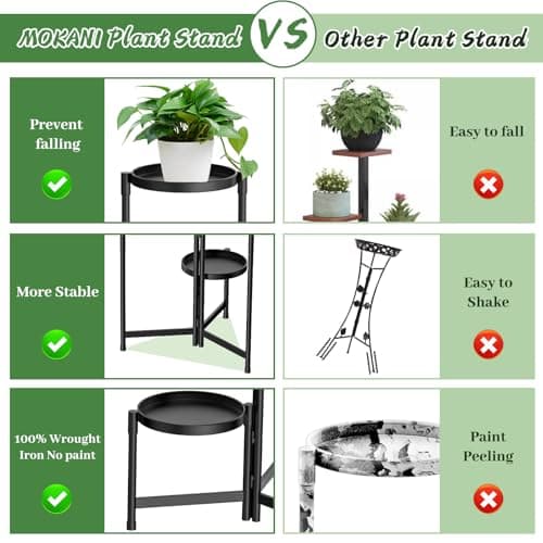 MOKANI Metal Plant Stand Indoor Outdoor for Multiple Plants, 3 Tiered Folding Corner Shelf Tall Flower Pot Holder Display Rack for Patio Living Room Balcony Garden, Black 5
