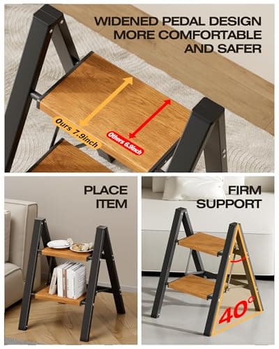 Taranta 2-Step Aluminum Ladder,Lightweight Folding Step Stool with Extra-Wide Anti-Slip Steps,330 lbs Capacity,Compact Space-Saving Design for Home,Kitchen and 7