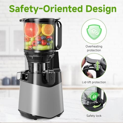 EanOruus Cold Press Juicer, 5.8" Wide Feed Chute Juice Extractor Machine with 400W, High Juice Yield, Slow Masticating Juicer for Whole Vegetables & Fruits, Light Grey 6