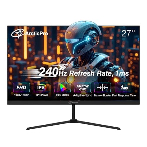 ArcticPro 27 inch Gaming Monitor 240Hz, FHD 1080p, IPS Panel, 1ms Response Time, Adaptive sync, PC Computer Monitor, 3-Sided Frameless, Ultra Slim, 120% sRGB, Bluelight Filter, HDMI & DP Ports,Black