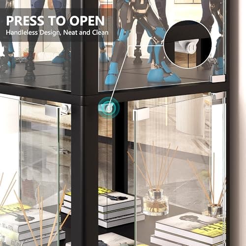 Dystler Corner Display Cabinet with Glass Doors, 68" Display Case with LED Lights, 4-Tier Curio Cabinets for Collectibles, Toys, Books, Modern Storage Cabinet, Black 5