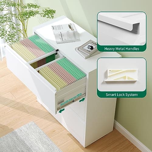 BIZOEIRON 3 Drawer Lateral File Cabinet for Home Office, Metal Filing Cabinet with Lock, Wide File Storage Drawers for Letter/Legal Size Hanging File Folders, Assembly Required, (White) 5