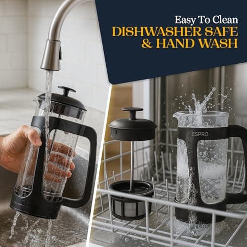 ESPRO P3 French Press Coffee Maker – Patented Double Micro-Filter for Grit-Free Brew, Heat Resistant thicker Borosilicate Glass Coffee press – (32 oz) 5