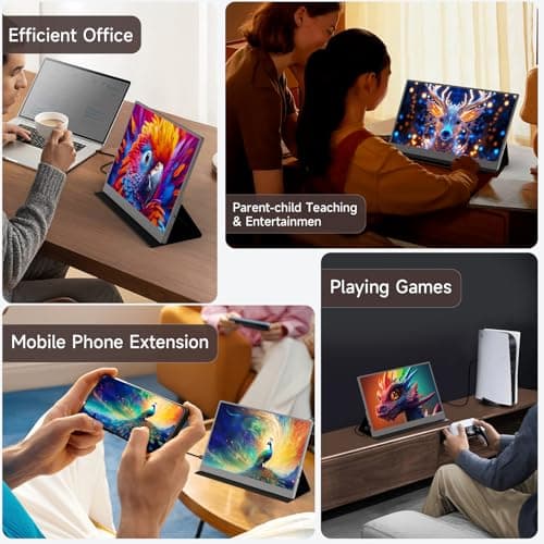 AYY Portable Monitor 15.6inch 1080P FHD, USB-C HDMI Computer Display, HDR IPS Gaming Monitor w/Premium Smart Cover & Screen Protector, Dual Speakers, for Laptop PC MAC Phone PS4 Xbox Switch, Grey 7