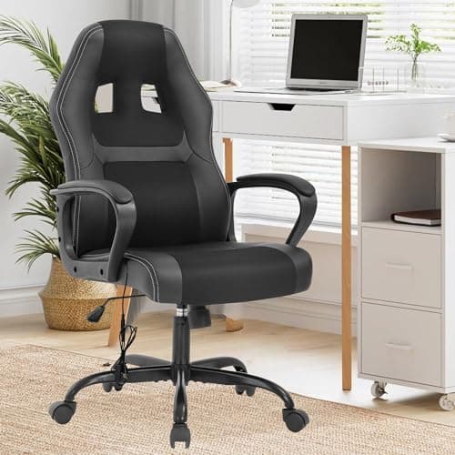PayLessHere Gaming Chair Office Chair with Support Adjustable Ergonomic Pu Leather Racing Lumbar Massage Headrest Armrest Task 360° Swivel Computer Chair for Women Men Adults，Black 8