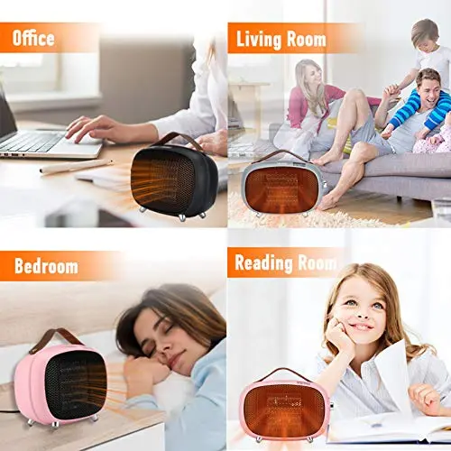 Teioe Mini Electric Ceramic Space Heater 800W/400W, Small, PTC with Tip-Over and Overheat Protection, 3 Operating Modes for Office, Bedroom and Under Desk (PINK) 7