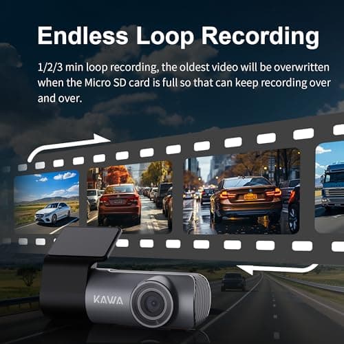KAWA Dash Cam 2K, Mini Front Dash Camera for Cars, Smart Voice Control, 1296P QHD, Built in WiFi, 24H Parking Mode, Loop Recording, G-Sensor, Night Vision, iOS/Android Mobile App, Support 256GB Max 7
