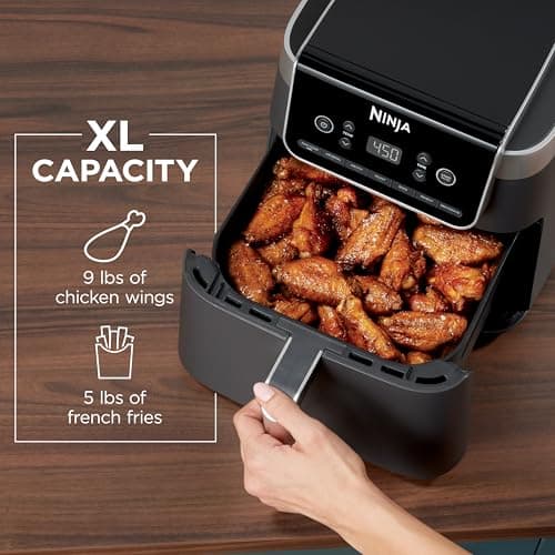 Ninja | Air Fryer Pro XL | 6.5QT Capacity fits up to 9lbs of Wings| 7-in-1 Max Crisp, Broil, Air Fry, Roast, Bake, Reheat & Dehydrate | Dishwasher Safe Parts | Space Saving | Grey | AF182AMZ 5