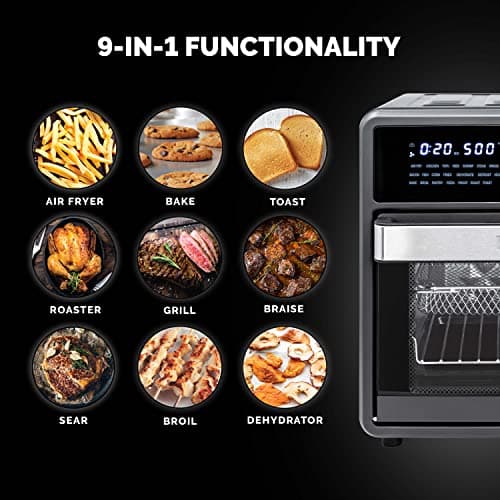 Kalorik MAXX® Touch 16 Quart Air Fryer Oven, 9-in-1 Air Fryer Toaster Oven Combo, 21 presets, 500°F, 5 Accessories, Recipe Book, 1600W, Black Stainless Steel, AFO 47804 BK 5