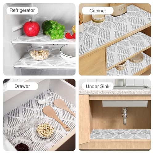 Drawer and Shelf Liner for Kitchen Cabinet,Non-Adhesive Cabinet Liner 12in x 20FT,Waterproof Shelf Paper Non-Slip Mats Cupboard Liners Contact Protect Dresser/Shelves/Table-Square Stripes 8