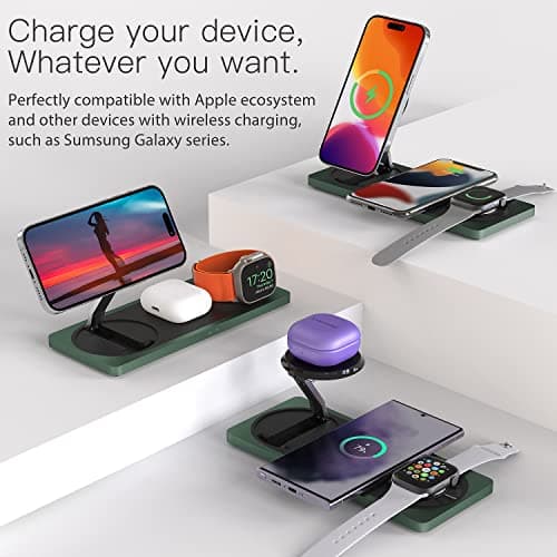 3-in-1 Charging Station for Apple Devices: Used for iPhone and Watch Charging Station with Magsafe Charger Stand, Wireless Charger for iPhone 17 Air 16 15 14 13 Series, Apple Watch Ultra, AirPods Pro 5