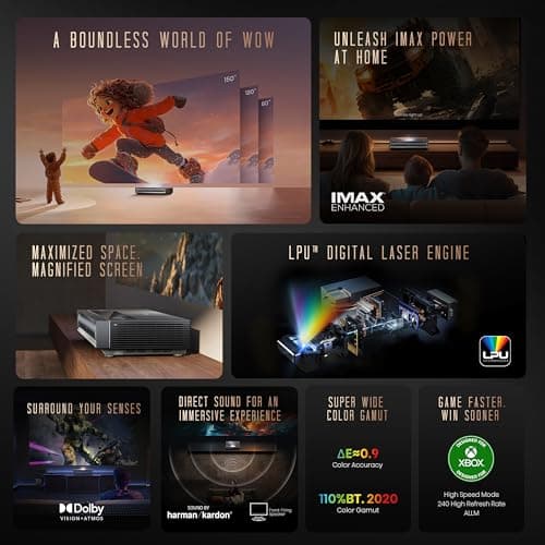 Hisense PX3-PRO Laser Cinema Triple Laser Ultra Short Throw Home Theater Projector, 80"~150", 4K UHD, Dolby Vision & Atmos, HDR10+, IMAX Enhanced, 3000 ANSI Lumens, Google TV 8