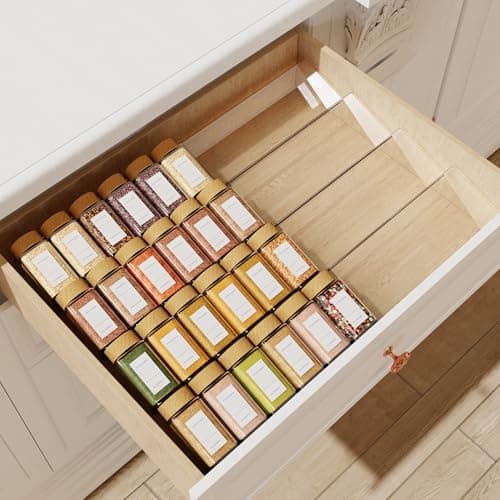 Jadehom Spice Drawer Organizer, 4 Tier Clear Acrylic Expandable From 13" to 26" Seasoning Jars Drawer Insert, Kitchen Drawer Spice Rack Tray for Cabinet/Countertop