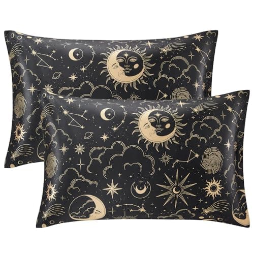 EXQ Home Satin Pillowcase for Hair and Skin Queen - Black Printed Silk Pillow Cases 2 Pack 20x30 inches - Satin Pillow Cases Set of 2 with Envelope Closure, Gifts for Women Men