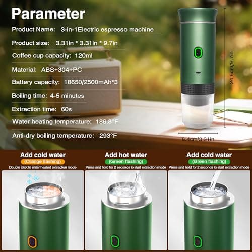 Tinkerty Portable Electric Espresso Machine, Portable Coffee Maker for Travel, Self-Heating Car Espresso Maker, Compatible with Ground Coffee & NS Capsule for Camping, RV, Travel, Office 8
