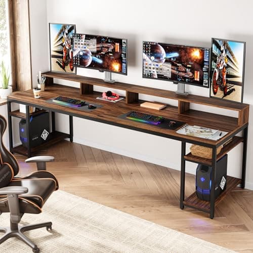 Tribesigns Two Person Desk with Monitor Stand, 78.74" Long Double Computer Office Desk with Storage Shelves, Large Gaming Study Writing Table Workstation for Home Office (Rustic Brown) 9