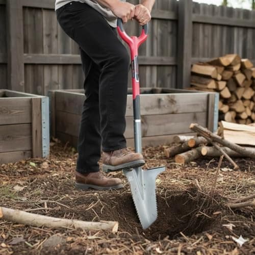 Root Slayer 22011 Garden Shovel with Serrated Blade for Digging and Root Cutting, Heavy Duty Steel Spade, Red 6