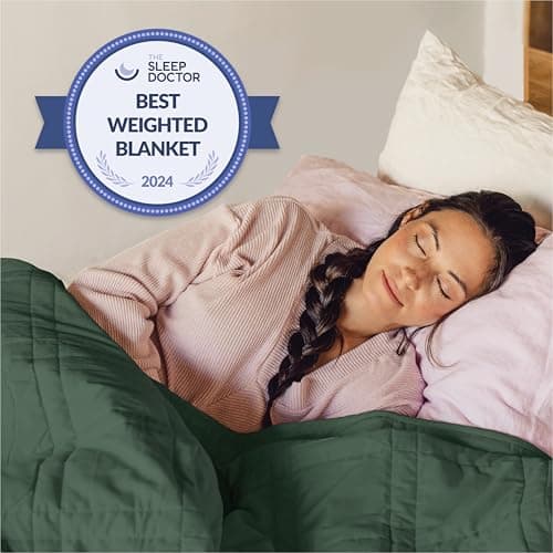 Baloo Weighted Blanket for Adults 15 lb (Spruce Green, 60"x80") | Cool & 100% Cotton | Machine Washable & Dryer Safe | Glass Microbead Fill 6