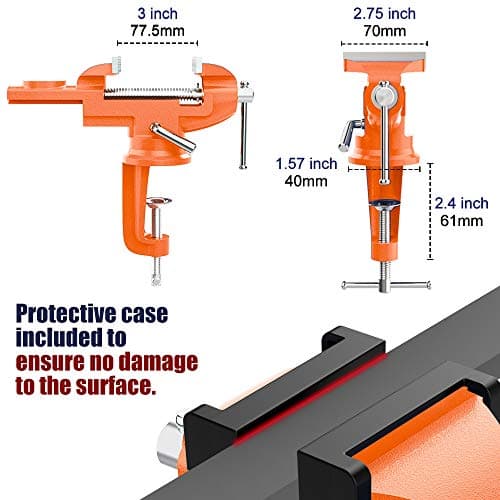 Nuovoware Table Vise 3 Inch, 360° Swivel Base Universal Home Vise Portable Bench Clamp, Clamp-on Vise Bench Clamps Fixed Tool for Woodworking, Metalworking, Cutting Conduit, Drilling, Sawing, Orange 7