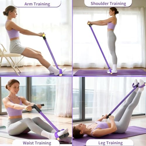 Pedal Resistance Bands with Handles, Upgrade 6-Tubes Manual Tension Training Pedal, Natural Rubber Foot Pedal Resistance Bands, Multifunction Fitness Bands for Abdomen, Waist, Arm, Leg (Purple) 5