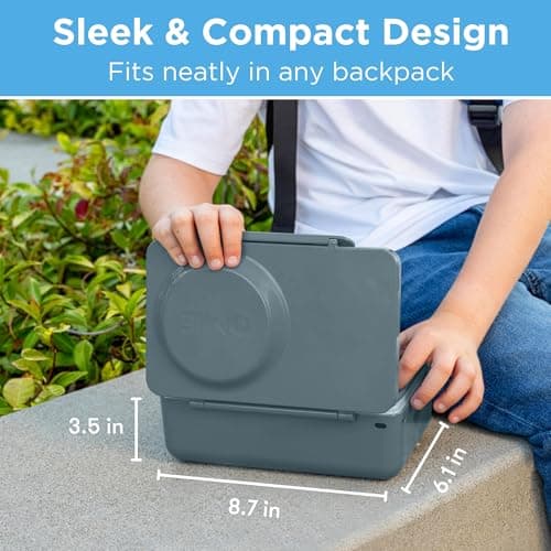 Omie OmieBox UP bento Box for Kids | Insulated Lunch Box | Leak Proof Vacuum Insulated Thermal Food jar | Cooler ice Pack | 2 Compartments (Graphite) 5