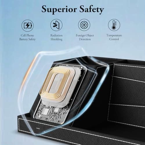 TopMade Wireless Charger Desk Nightstand Organizer, Leather Pen Holder Office Supplies Desk Accessories Fast Charging Station, Remote Control Holder, for iphone Charger Stand Gifts for Men (Black) 7